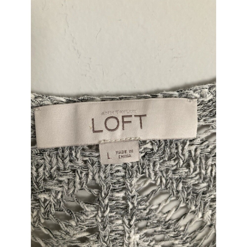 LOFT Ann Taylor Bundle of Tops LARGE Velour Cowl Neck & Open Knit Sweater Gray - Picture 13 of 16